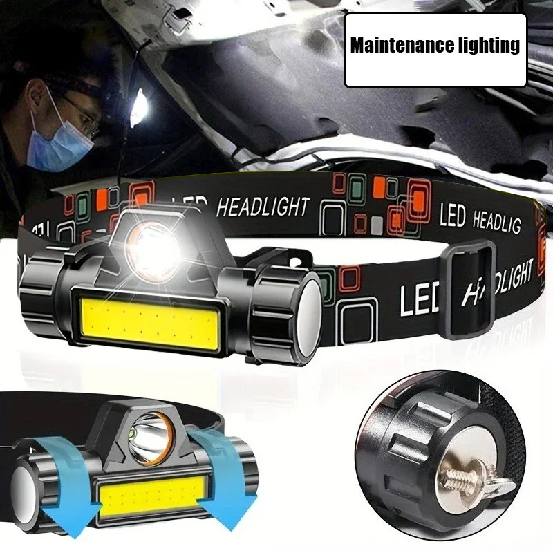 Headlamp Tactical Bright - 超高輝度 LED 懐中電灯 充電式 長距離ズーム戦術ヘッドトーチ 屋外緊急キャンプ釣りランタン用