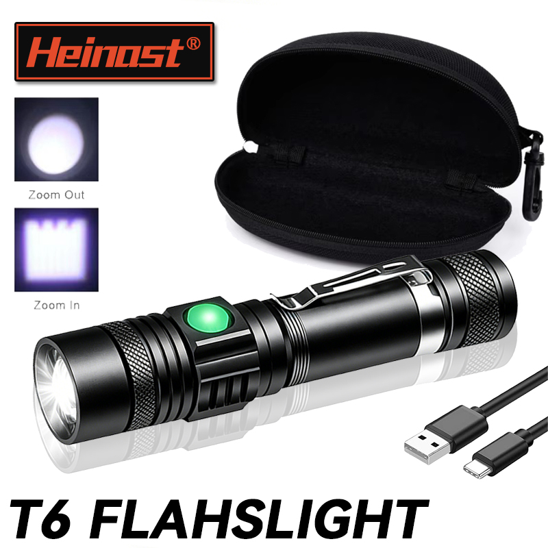 Hunting Outdoors - T6 LED 充電式懐中電灯、18650 ズーム可能なトーチ、キャップクランプ、ヘッドランプ、ペンクリップ、屋外キャンプ用ハンドヘルドワークライト