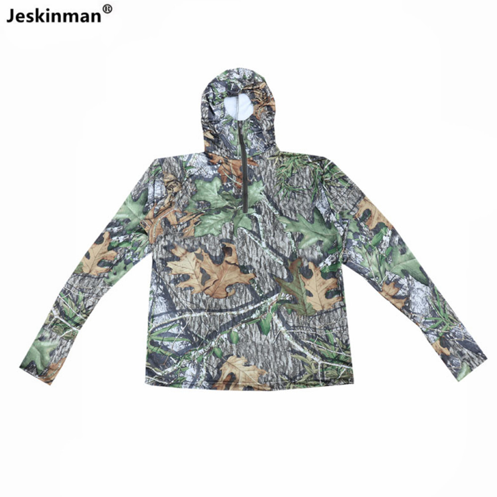 Outdoor Hunting Outfitters - 夏の屋外ジャングル迷彩狩猟釣りフード付きジャケット通気性速乾アウトフィッター乗馬抗汗日焼け防止ジャケット