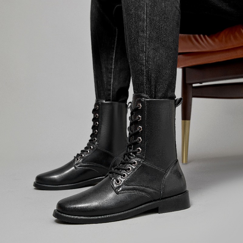 Outdoor Hunting Boots For Men - ハイカットレザーブーツ アウトドアタクティカルコンバットブーツ メンズセキュリティブーツ ブラック滑り止めハイキングブーツ ハンティングセーフティシューズ ボタス