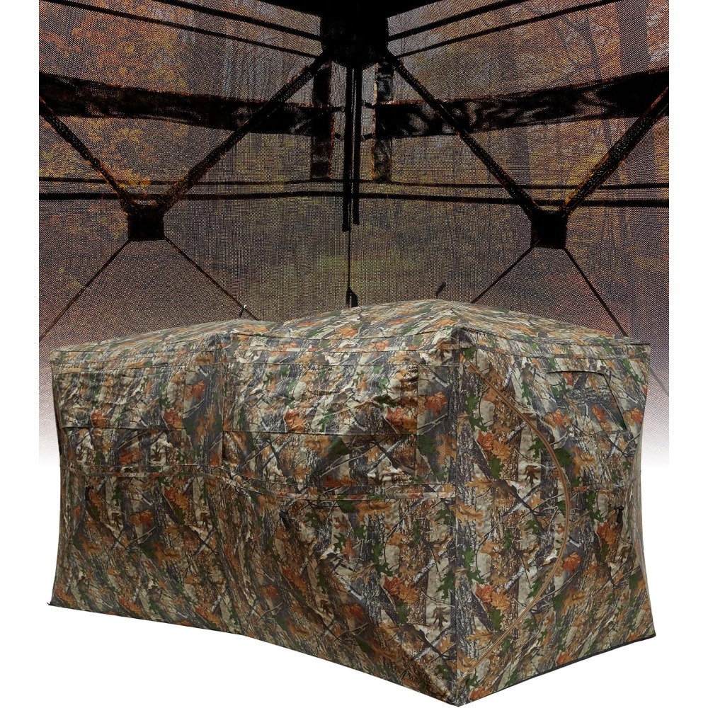 Hunting & Outdoor Supplies Vanderbijlpark - ポップアップ式地上狩猟用ブラインド（270度） ° シースルービューウィンドウ4-6人用ハンター防水迷彩ハンティングテント頑丈な持ち運び用