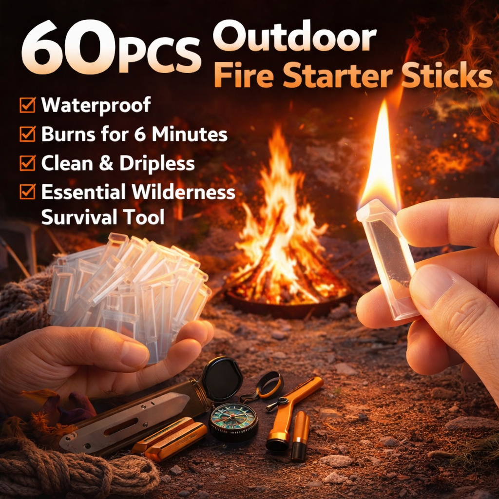 Fire Starter Waterproof - ファイヤースタータースティック 60本入り 透明 防水 長時間燃焼 6分間