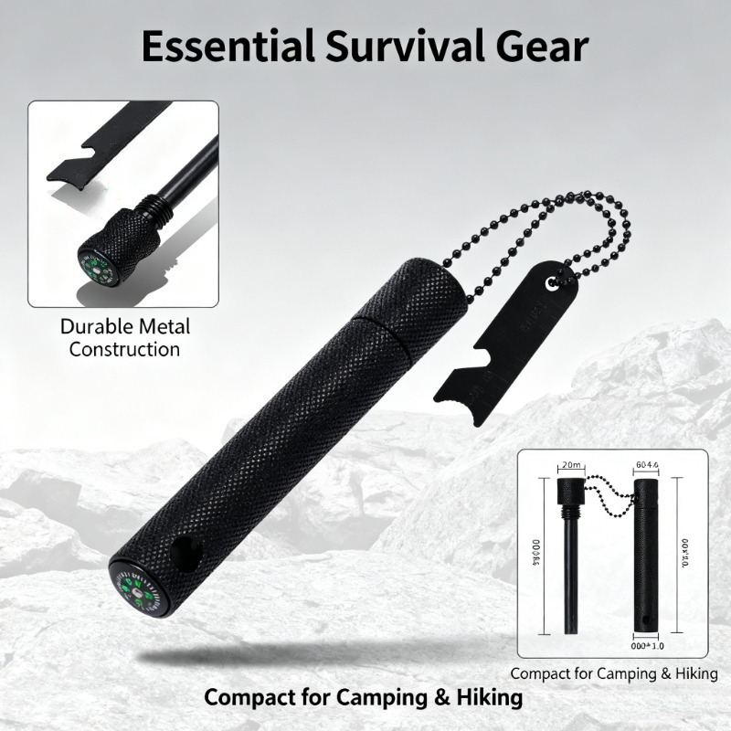 Fire Starter Waterproof - マグネシウム棒とコンパス付き - 防水・耐腐食性の発火石、アウトドアでの荒野サバイバルに欠かせないファイヤースターター