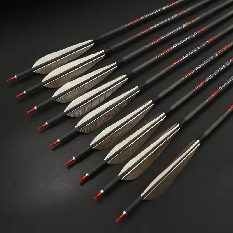Hunting Bow Compound - リカーブおよびコンパウンドボウハンティング用のピュアカーボンアロー、accmos 33in、id6.2mm背骨、250/300/350/400/500/600/700/800、七面鳥の羽、5インチ