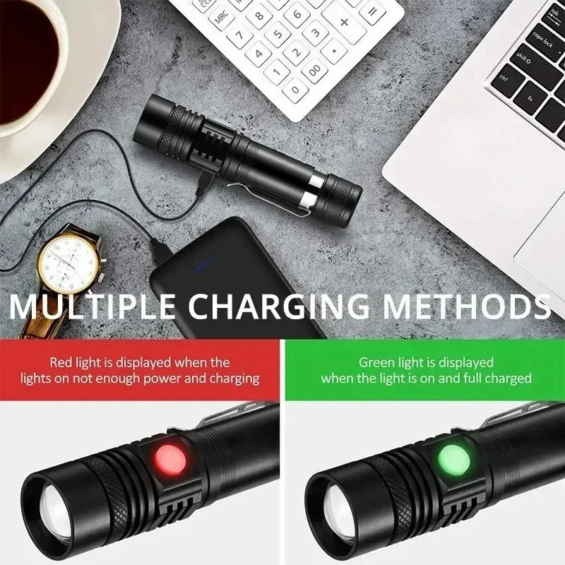T6 LED 充電式懐中電灯、18650 ズーム可能なトーチ - Hunting Outdoors のレビューと価格