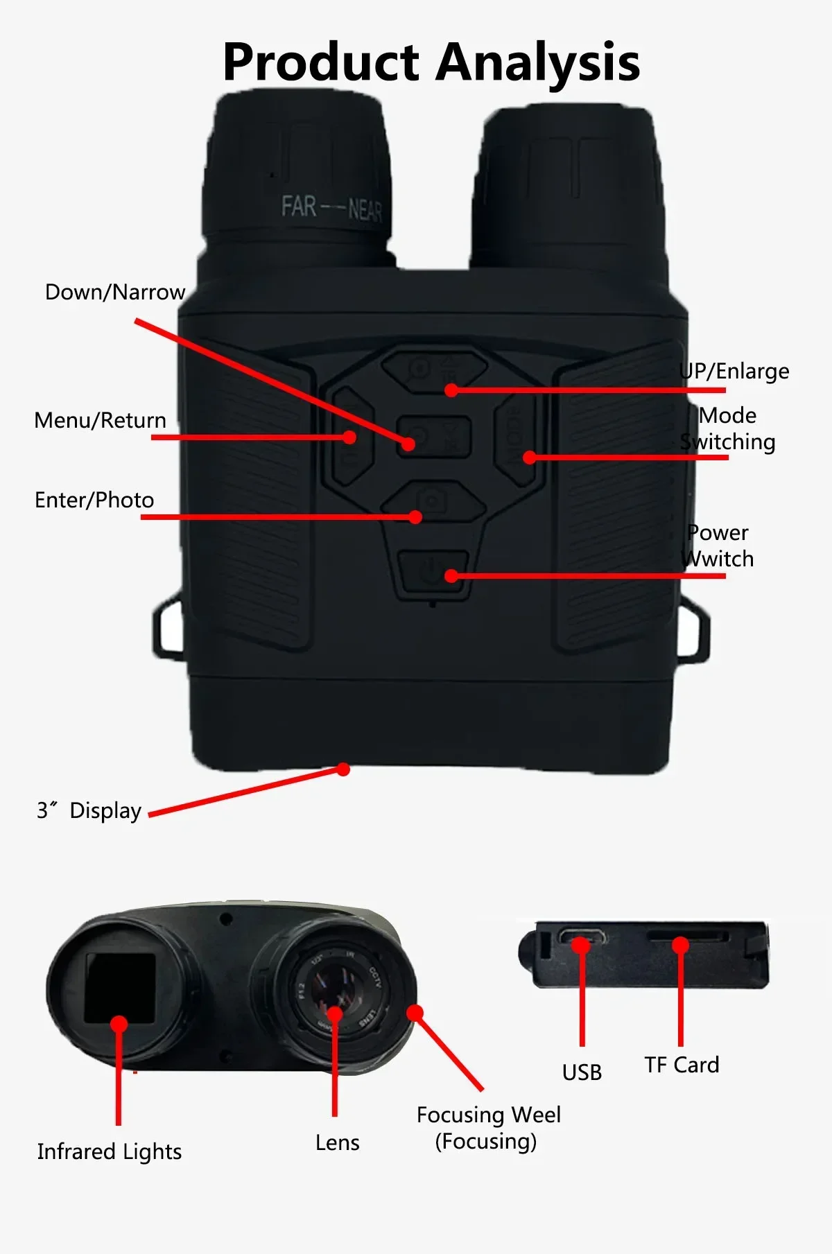 Y6 双眼ナイトビジョン赤外線光学 5X デジタルズーム 3 - Outdoor Hunting Digital Night Vision のレビューと価格