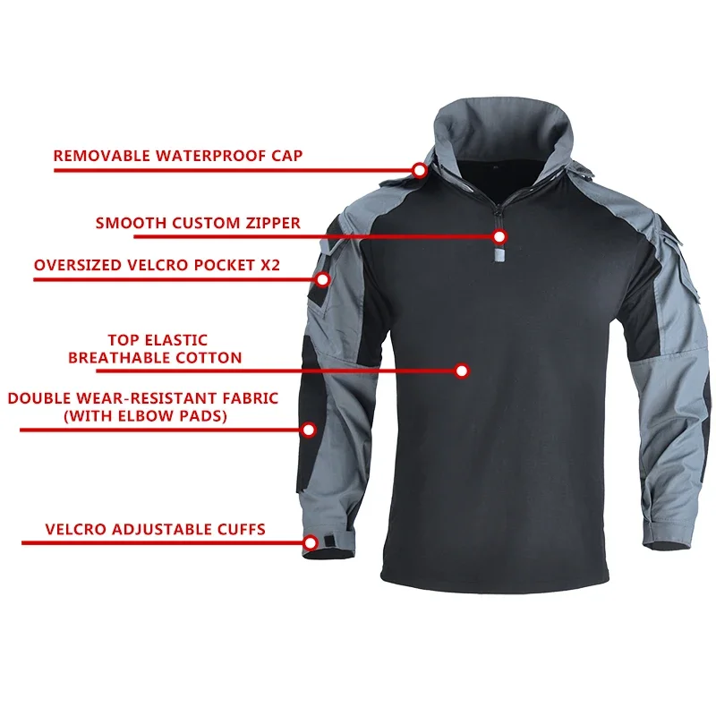 迷彩戦闘 Tシャツフード付き男性戦術シャツエアガンペイントボ - Hunting Outdoor Clothing のレビューと価格