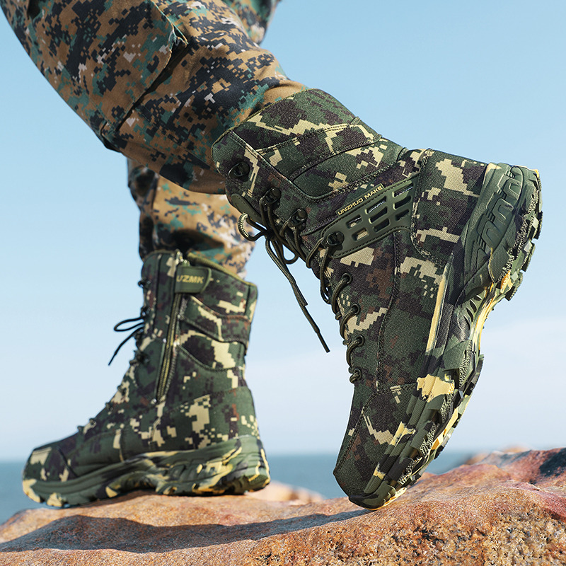 高品質メンズアウトドアブーツ迷彩狩猟男トレッキングブーツ滑り - Outdoor Hunting Boots For Men のレビューと価格