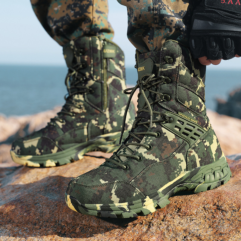 高品質メンズアウトドアブーツ迷彩狩猟男トレッキングブーツ滑り - Outdoor Hunting Boots For Men のレビューと価格