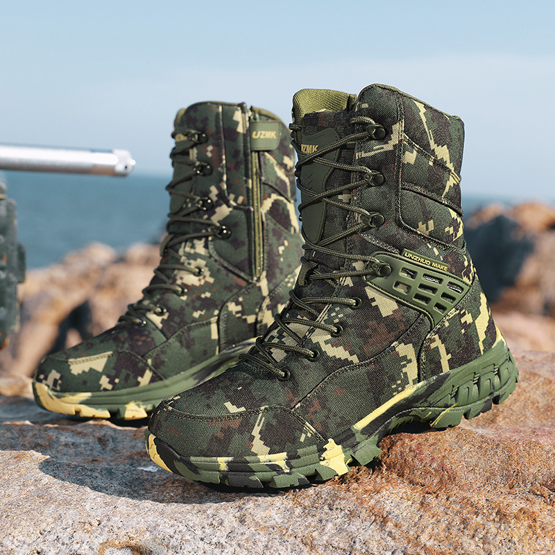 高品質メンズアウトドアブーツ迷彩狩猟男トレッキングブーツ滑り - Outdoor Hunting Boots For Men のレビューと価格