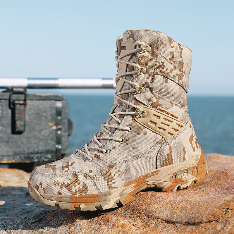 高品質メンズアウトドアブーツ迷彩狩猟男トレッキングブーツ滑り - Outdoor Hunting Boots For Men のレビューと価格