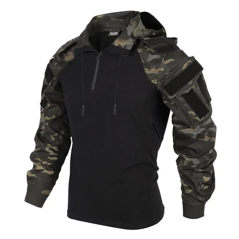 戦術的なシャツ迷彩戦闘 Tシャツフード付き男性シャツ耐摩耗性 - Hunting Outdoor Clothing のレビューと価格
